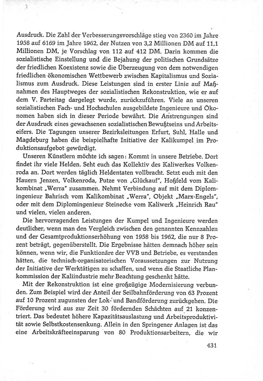 Protokoll der Verhandlungen des Ⅵ. Parteitages der Sozialistischen Einheitspartei Deutschlands (SED) [Deutsche Demokratische Republik (DDR)] 1963, Band Ⅲ, Seite 431 (Prot. Verh. Ⅵ. PT SED DDR 1963, Bd. Ⅲ, S. 431)