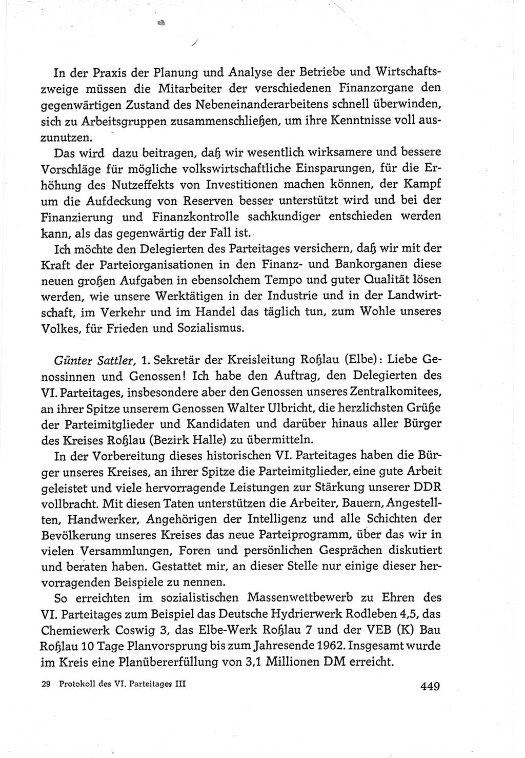 Protokoll der Verhandlungen des Ⅵ. Parteitages der Sozialistischen Einheitspartei Deutschlands (SED) [Deutsche Demokratische Republik (DDR)] 1963, Band Ⅲ, Seite 449 (Prot. Verh. Ⅵ. PT SED DDR 1963, Bd. Ⅲ, S. 449)