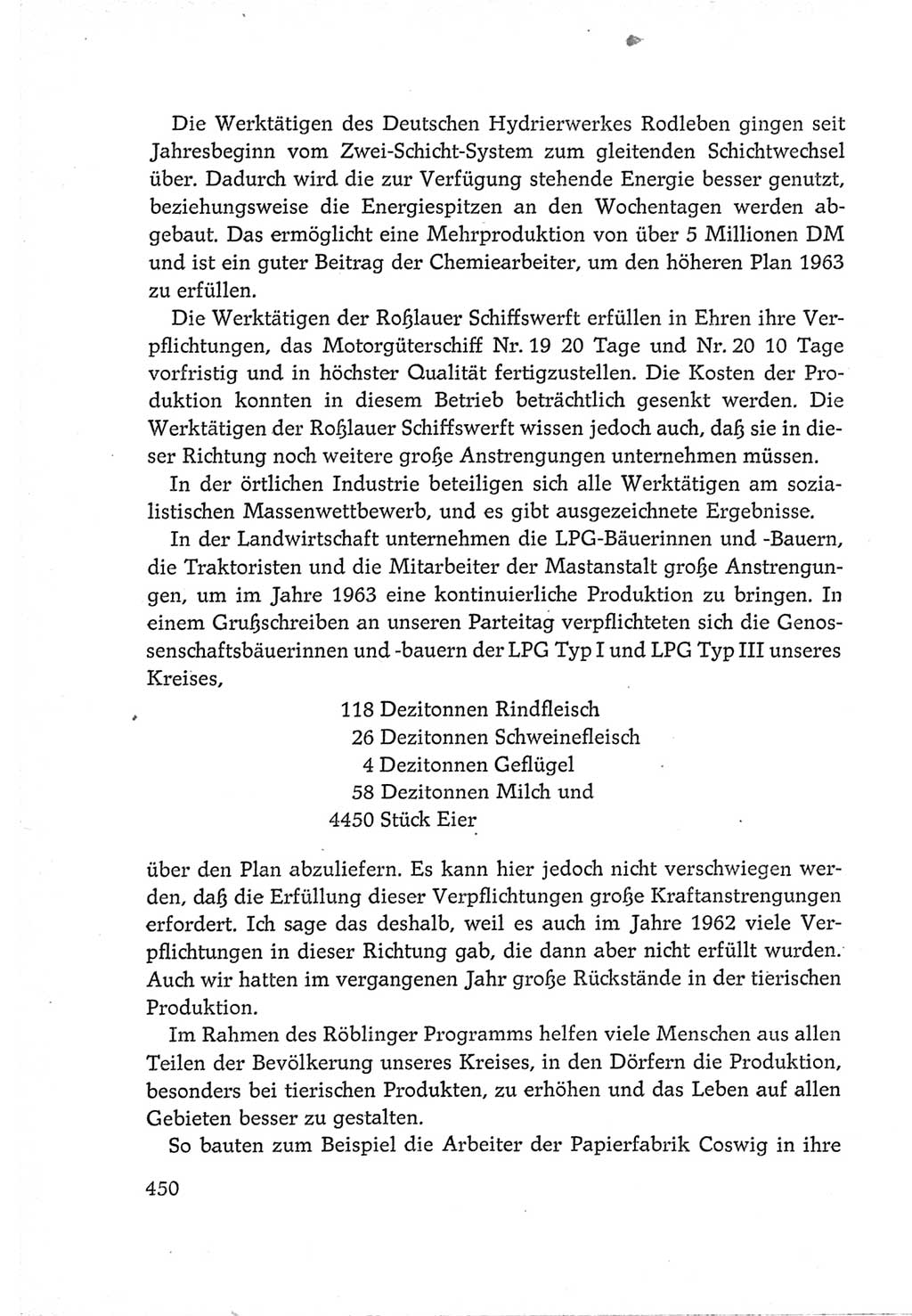 Protokoll der Verhandlungen des Ⅵ. Parteitages der Sozialistischen Einheitspartei Deutschlands (SED) [Deutsche Demokratische Republik (DDR)] 1963, Band Ⅲ, Seite 450 (Prot. Verh. Ⅵ. PT SED DDR 1963, Bd. Ⅲ, S. 450)