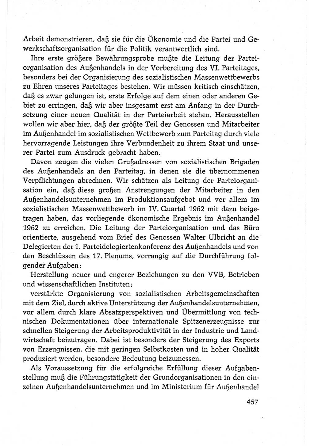 Protokoll der Verhandlungen des Ⅵ. Parteitages der Sozialistischen Einheitspartei Deutschlands (SED) [Deutsche Demokratische Republik (DDR)] 1963, Band Ⅲ, Seite 457 (Prot. Verh. Ⅵ. PT SED DDR 1963, Bd. Ⅲ, S. 457)