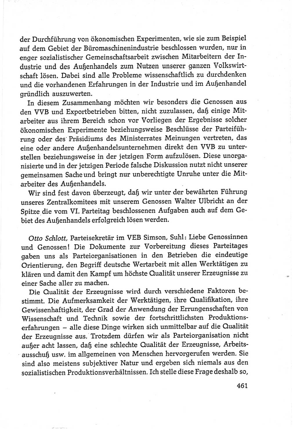 Protokoll der Verhandlungen des Ⅵ. Parteitages der Sozialistischen Einheitspartei Deutschlands (SED) [Deutsche Demokratische Republik (DDR)] 1963, Band Ⅲ, Seite 461 (Prot. Verh. Ⅵ. PT SED DDR 1963, Bd. Ⅲ, S. 461)