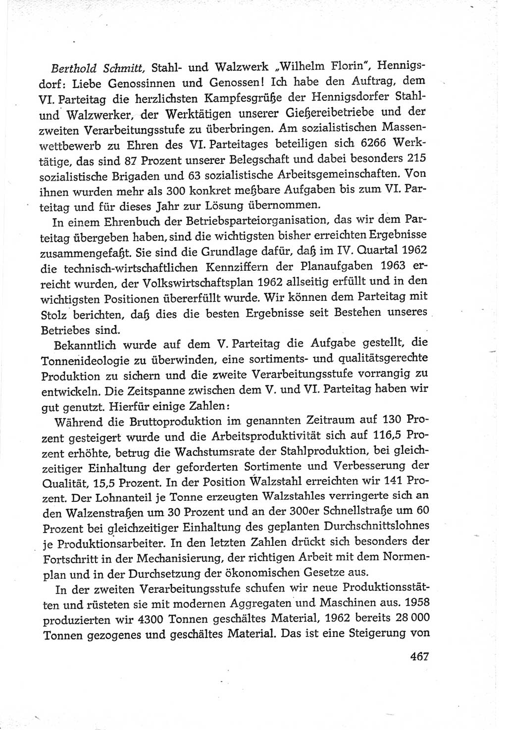 Protokoll der Verhandlungen des Ⅵ. Parteitages der Sozialistischen Einheitspartei Deutschlands (SED) [Deutsche Demokratische Republik (DDR)] 1963, Band Ⅲ, Seite 467 (Prot. Verh. Ⅵ. PT SED DDR 1963, Bd. Ⅲ, S. 467)