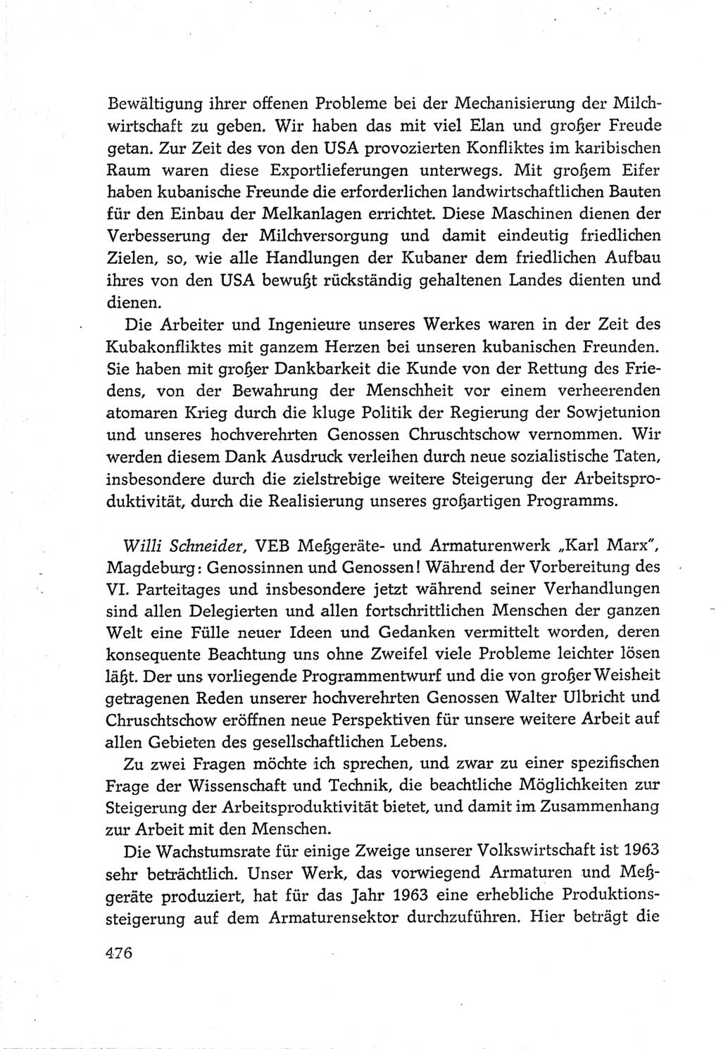 Protokoll der Verhandlungen des Ⅵ. Parteitages der Sozialistischen Einheitspartei Deutschlands (SED) [Deutsche Demokratische Republik (DDR)] 1963, Band Ⅲ, Seite 476 (Prot. Verh. Ⅵ. PT SED DDR 1963, Bd. Ⅲ, S. 476)