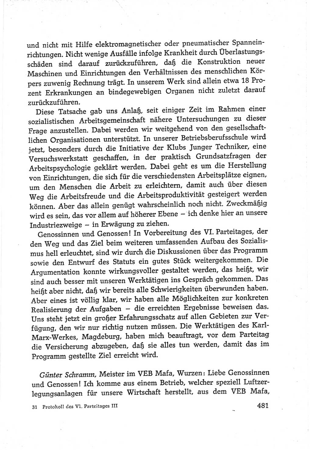 Protokoll der Verhandlungen des Ⅵ. Parteitages der Sozialistischen Einheitspartei Deutschlands (SED) [Deutsche Demokratische Republik (DDR)] 1963, Band Ⅲ, Seite 481 (Prot. Verh. Ⅵ. PT SED DDR 1963, Bd. Ⅲ, S. 481)