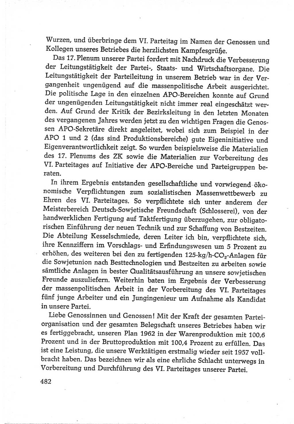 Protokoll der Verhandlungen des Ⅵ. Parteitages der Sozialistischen Einheitspartei Deutschlands (SED) [Deutsche Demokratische Republik (DDR)] 1963, Band Ⅲ, Seite 482 (Prot. Verh. Ⅵ. PT SED DDR 1963, Bd. Ⅲ, S. 482)