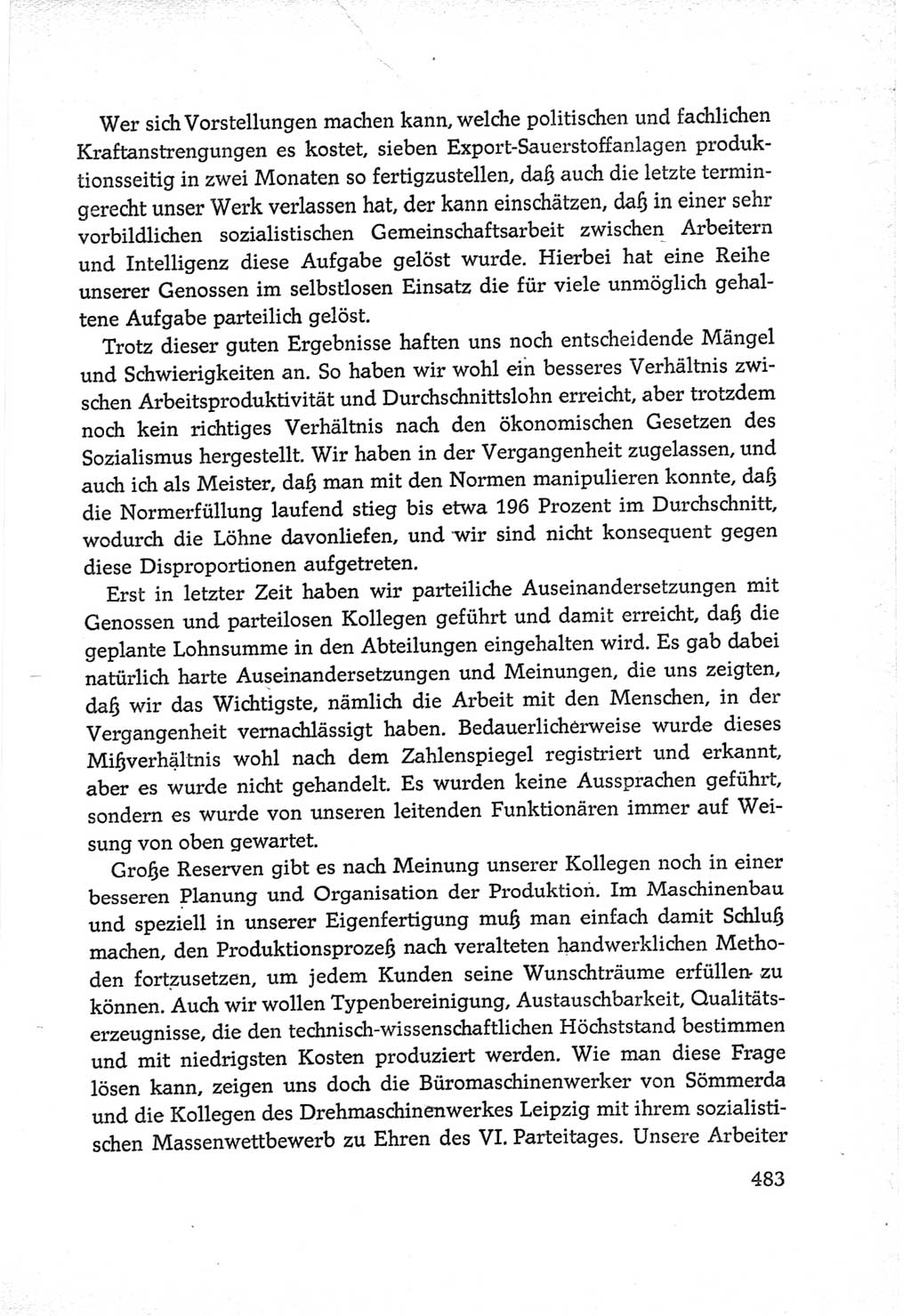 Protokoll der Verhandlungen des Ⅵ. Parteitages der Sozialistischen Einheitspartei Deutschlands (SED) [Deutsche Demokratische Republik (DDR)] 1963, Band Ⅲ, Seite 483 (Prot. Verh. Ⅵ. PT SED DDR 1963, Bd. Ⅲ, S. 483)