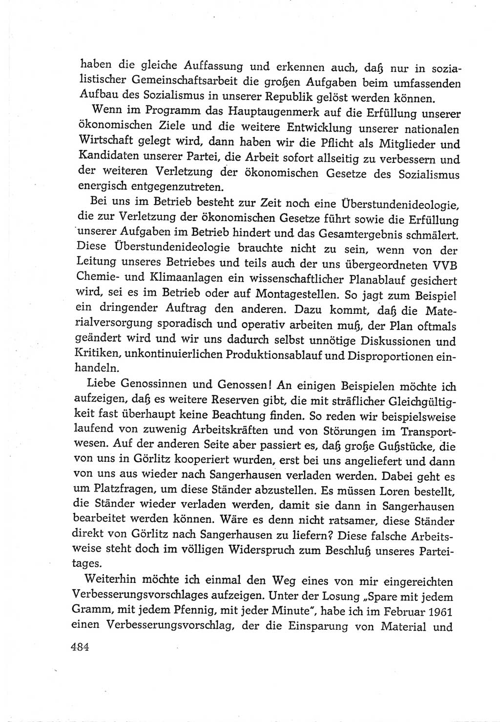 Protokoll der Verhandlungen des Ⅵ. Parteitages der Sozialistischen Einheitspartei Deutschlands (SED) [Deutsche Demokratische Republik (DDR)] 1963, Band Ⅲ, Seite 484 (Prot. Verh. Ⅵ. PT SED DDR 1963, Bd. Ⅲ, S. 484)