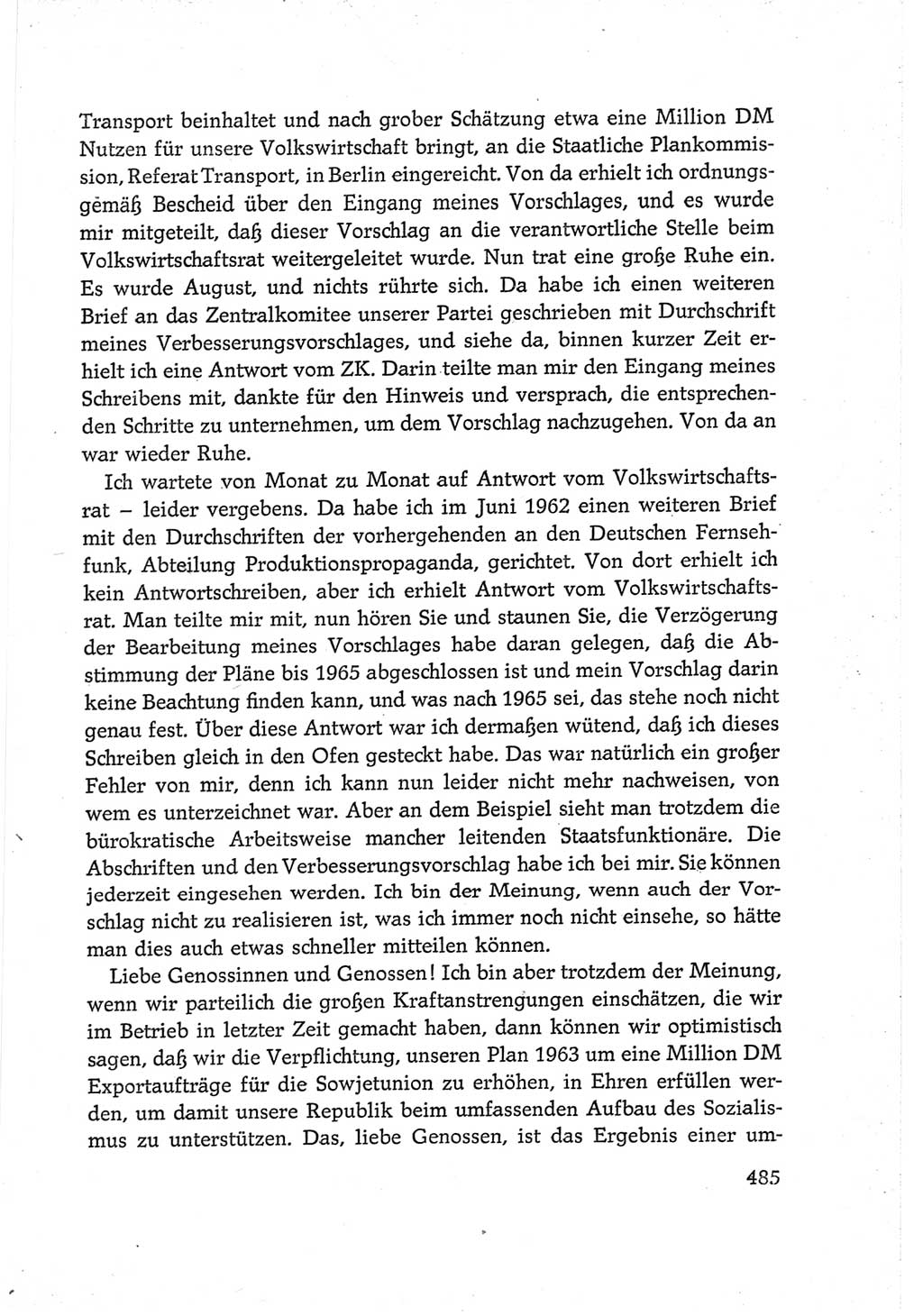 Protokoll der Verhandlungen des Ⅵ. Parteitages der Sozialistischen Einheitspartei Deutschlands (SED) [Deutsche Demokratische Republik (DDR)] 1963, Band Ⅲ, Seite 485 (Prot. Verh. Ⅵ. PT SED DDR 1963, Bd. Ⅲ, S. 485)
