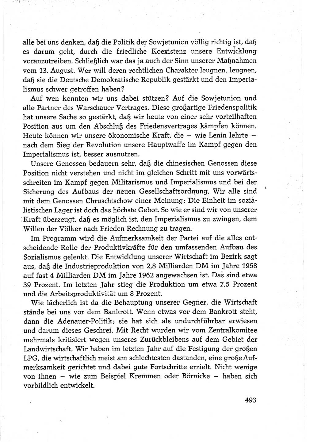 Protokoll der Verhandlungen des Ⅵ. Parteitages der Sozialistischen Einheitspartei Deutschlands (SED) [Deutsche Demokratische Republik (DDR)] 1963, Band Ⅲ, Seite 493 (Prot. Verh. Ⅵ. PT SED DDR 1963, Bd. Ⅲ, S. 493)
