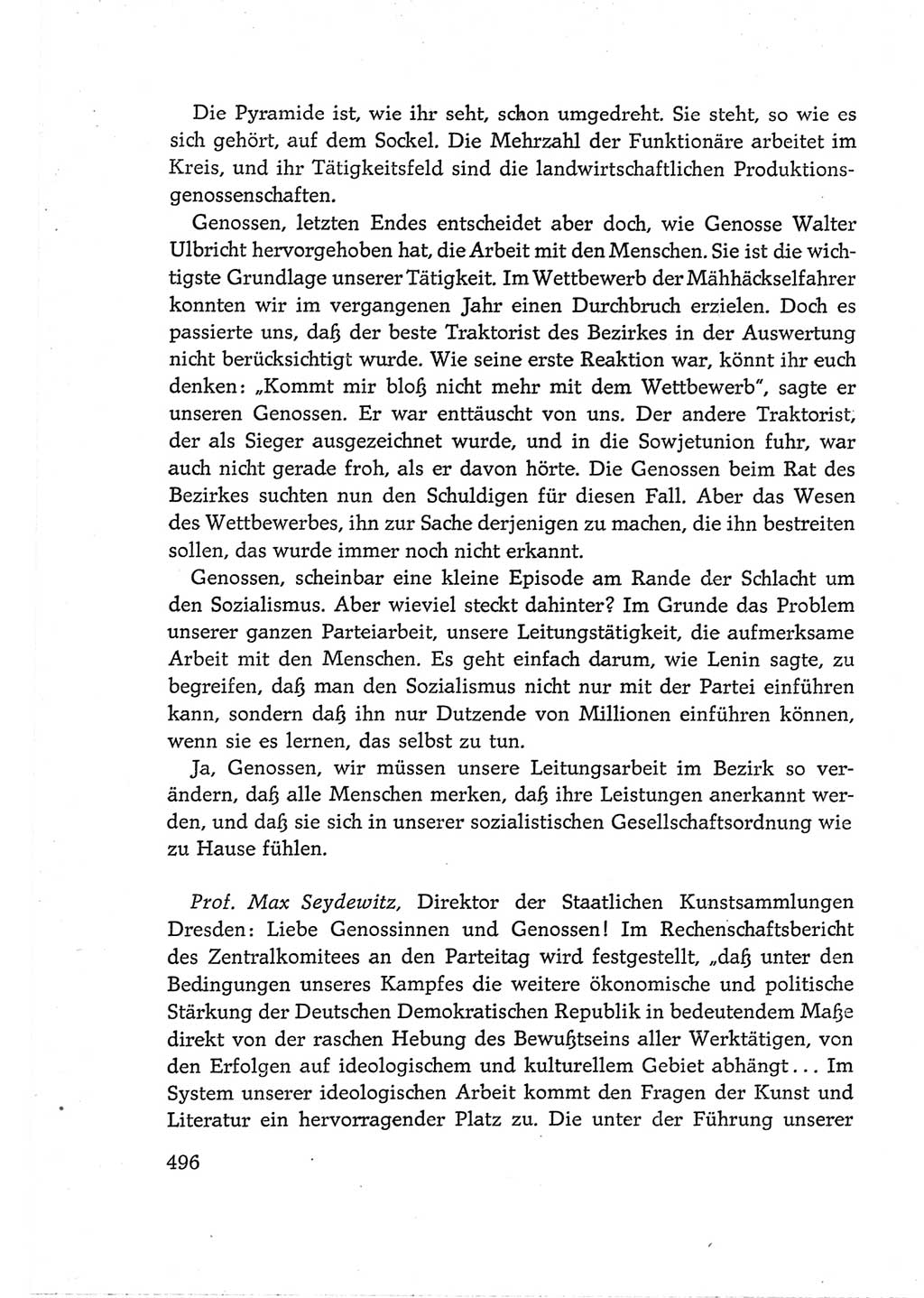 Protokoll der Verhandlungen des Ⅵ. Parteitages der Sozialistischen Einheitspartei Deutschlands (SED) [Deutsche Demokratische Republik (DDR)] 1963, Band Ⅲ, Seite 496 (Prot. Verh. Ⅵ. PT SED DDR 1963, Bd. Ⅲ, S. 496)