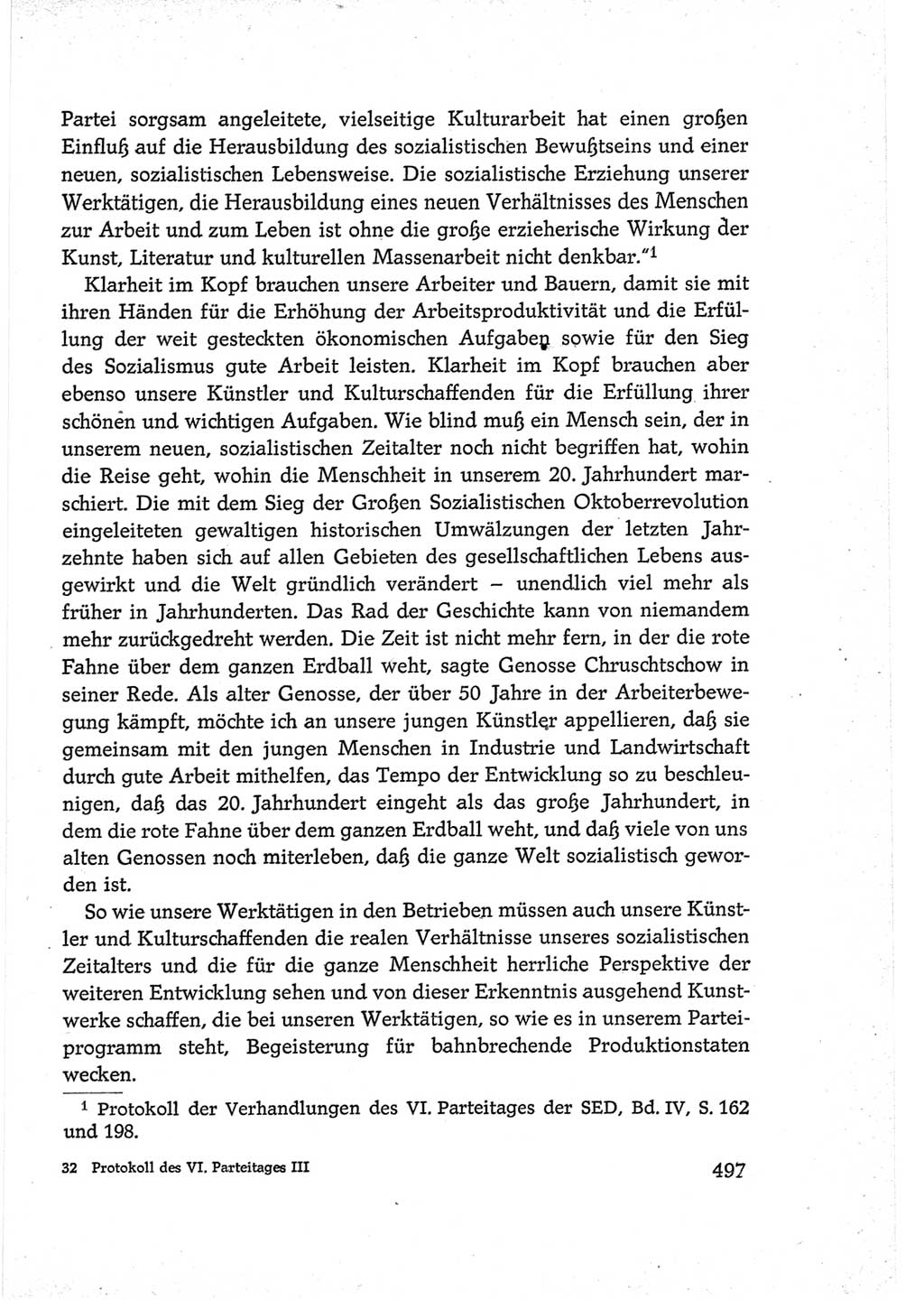 Protokoll der Verhandlungen des Ⅵ. Parteitages der Sozialistischen Einheitspartei Deutschlands (SED) [Deutsche Demokratische Republik (DDR)] 1963, Band Ⅲ, Seite 497 (Prot. Verh. Ⅵ. PT SED DDR 1963, Bd. Ⅲ, S. 497)