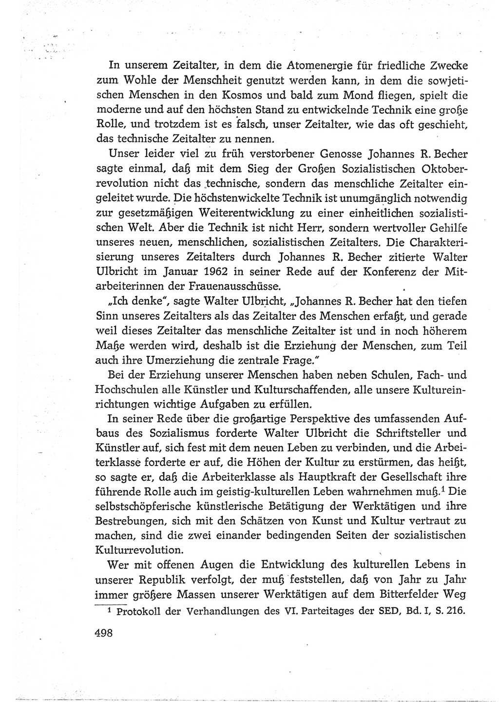 Protokoll der Verhandlungen des Ⅵ. Parteitages der Sozialistischen Einheitspartei Deutschlands (SED) [Deutsche Demokratische Republik (DDR)] 1963, Band Ⅲ, Seite 498 (Prot. Verh. Ⅵ. PT SED DDR 1963, Bd. Ⅲ, S. 498)