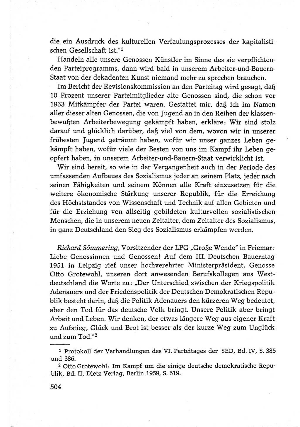 Protokoll der Verhandlungen des Ⅵ. Parteitages der Sozialistischen Einheitspartei Deutschlands (SED) [Deutsche Demokratische Republik (DDR)] 1963, Band Ⅲ, Seite 504 (Prot. Verh. Ⅵ. PT SED DDR 1963, Bd. Ⅲ, S. 504)