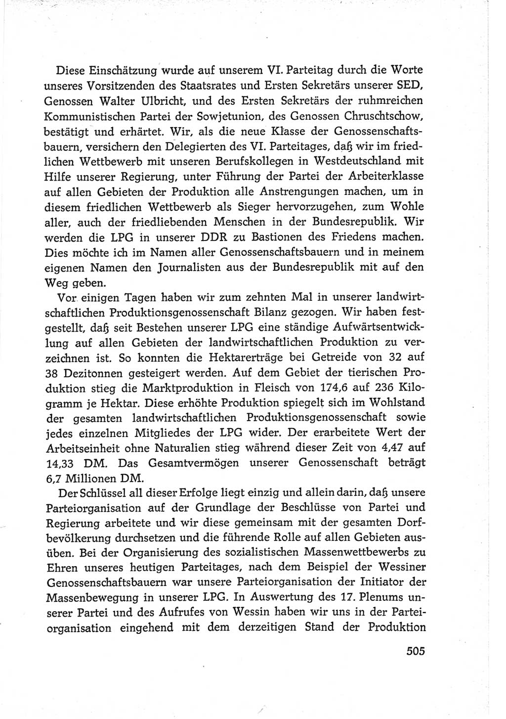 Protokoll der Verhandlungen des Ⅵ. Parteitages der Sozialistischen Einheitspartei Deutschlands (SED) [Deutsche Demokratische Republik (DDR)] 1963, Band Ⅲ, Seite 505 (Prot. Verh. Ⅵ. PT SED DDR 1963, Bd. Ⅲ, S. 505)