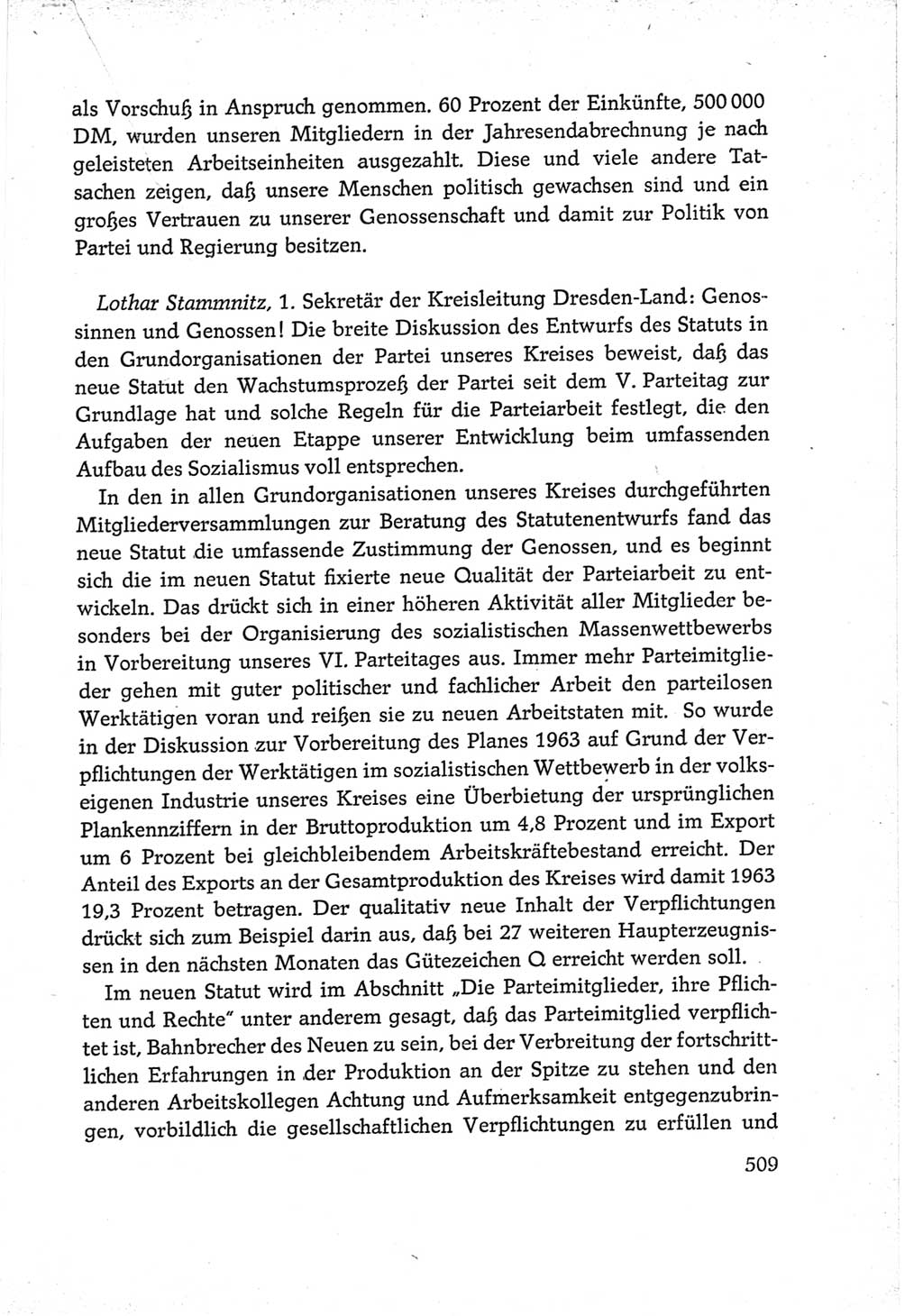 Protokoll der Verhandlungen des Ⅵ. Parteitages der Sozialistischen Einheitspartei Deutschlands (SED) [Deutsche Demokratische Republik (DDR)] 1963, Band Ⅲ, Seite 509 (Prot. Verh. Ⅵ. PT SED DDR 1963, Bd. Ⅲ, S. 509)
