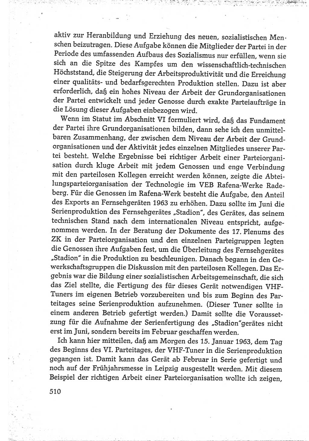 Protokoll der Verhandlungen des Ⅵ. Parteitages der Sozialistischen Einheitspartei Deutschlands (SED) [Deutsche Demokratische Republik (DDR)] 1963, Band Ⅲ, Seite 510 (Prot. Verh. Ⅵ. PT SED DDR 1963, Bd. Ⅲ, S. 510)