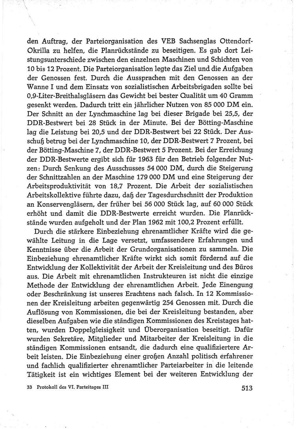 Protokoll der Verhandlungen des Ⅵ. Parteitages der Sozialistischen Einheitspartei Deutschlands (SED) [Deutsche Demokratische Republik (DDR)] 1963, Band Ⅲ, Seite 513 (Prot. Verh. Ⅵ. PT SED DDR 1963, Bd. Ⅲ, S. 513)