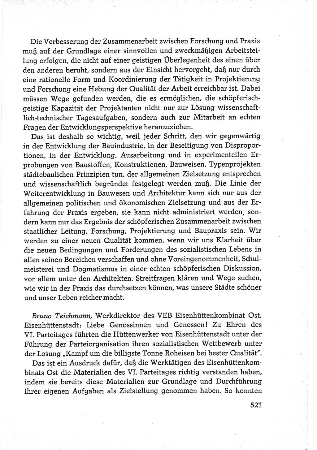Protokoll der Verhandlungen des Ⅵ. Parteitages der Sozialistischen Einheitspartei Deutschlands (SED) [Deutsche Demokratische Republik (DDR)] 1963, Band Ⅲ, Seite 521 (Prot. Verh. Ⅵ. PT SED DDR 1963, Bd. Ⅲ, S. 521)