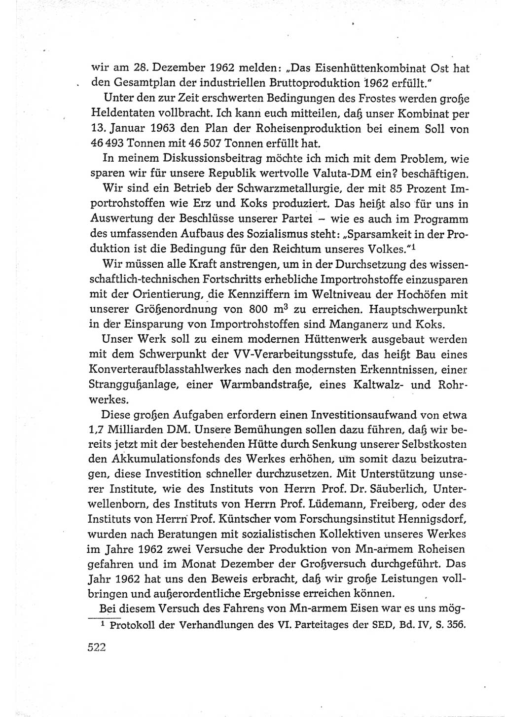 Protokoll der Verhandlungen des Ⅵ. Parteitages der Sozialistischen Einheitspartei Deutschlands (SED) [Deutsche Demokratische Republik (DDR)] 1963, Band Ⅲ, Seite 522 (Prot. Verh. Ⅵ. PT SED DDR 1963, Bd. Ⅲ, S. 522)