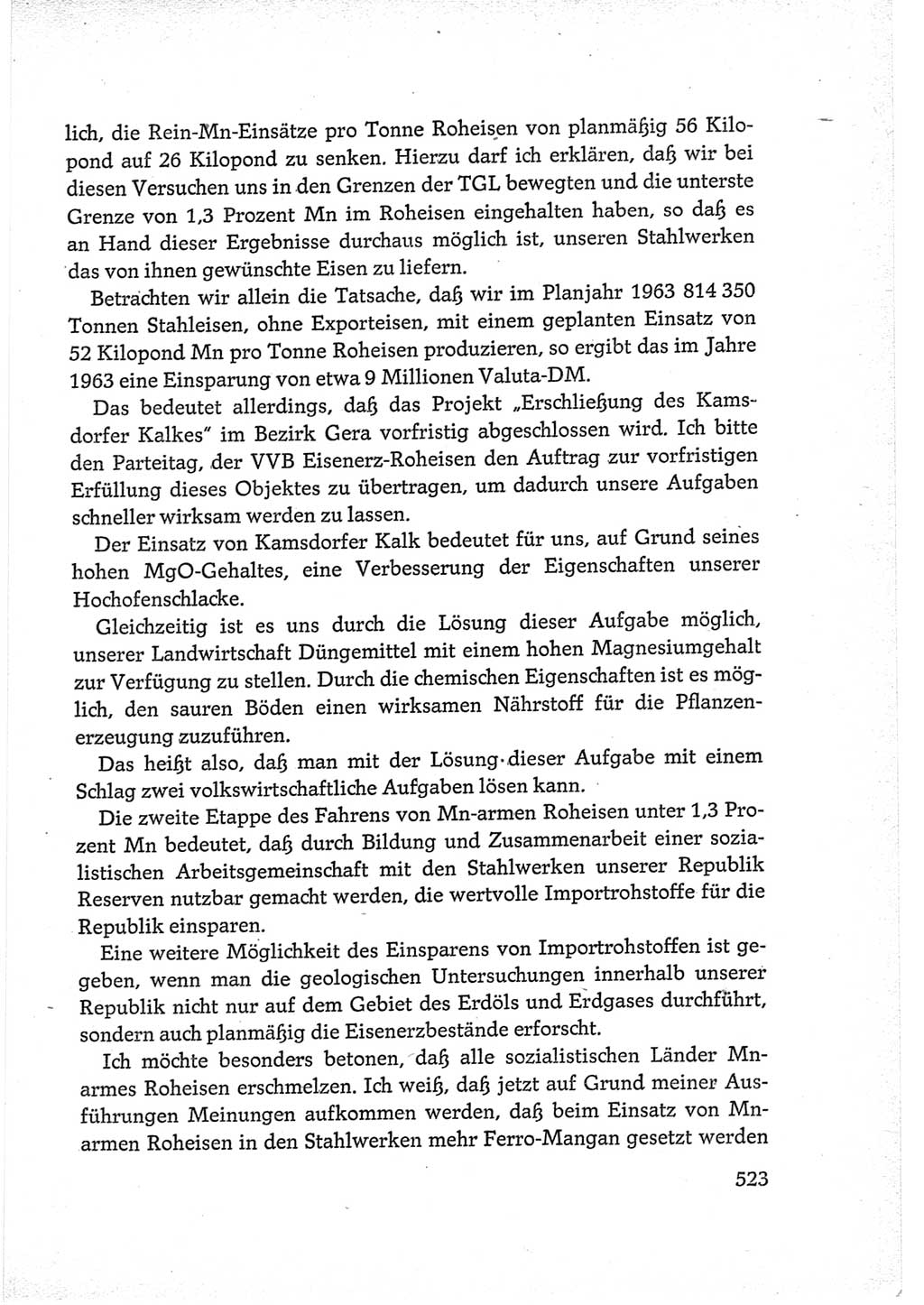 Protokoll der Verhandlungen des Ⅵ. Parteitages der Sozialistischen Einheitspartei Deutschlands (SED) [Deutsche Demokratische Republik (DDR)] 1963, Band Ⅲ, Seite 523 (Prot. Verh. Ⅵ. PT SED DDR 1963, Bd. Ⅲ, S. 523)