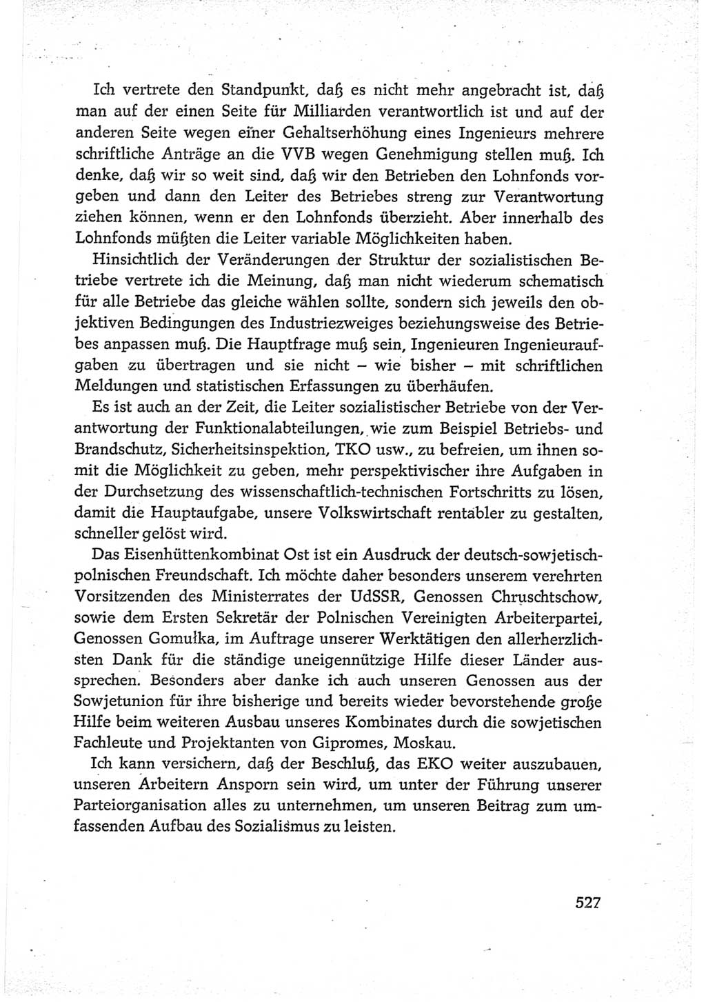 Protokoll der Verhandlungen des Ⅵ. Parteitages der Sozialistischen Einheitspartei Deutschlands (SED) [Deutsche Demokratische Republik (DDR)] 1963, Band Ⅲ, Seite 527 (Prot. Verh. Ⅵ. PT SED DDR 1963, Bd. Ⅲ, S. 527)