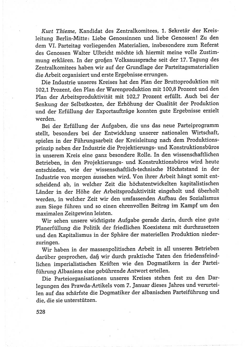 Protokoll der Verhandlungen des Ⅵ. Parteitages der Sozialistischen Einheitspartei Deutschlands (SED) [Deutsche Demokratische Republik (DDR)] 1963, Band Ⅲ, Seite 528 (Prot. Verh. Ⅵ. PT SED DDR 1963, Bd. Ⅲ, S. 528)