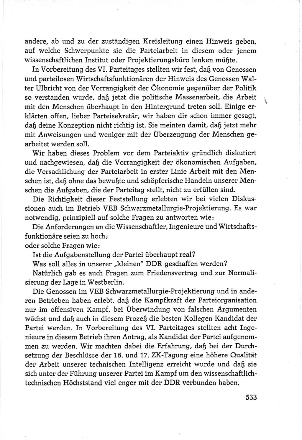 Protokoll der Verhandlungen des Ⅵ. Parteitages der Sozialistischen Einheitspartei Deutschlands (SED) [Deutsche Demokratische Republik (DDR)] 1963, Band Ⅲ, Seite 533 (Prot. Verh. Ⅵ. PT SED DDR 1963, Bd. Ⅲ, S. 533)