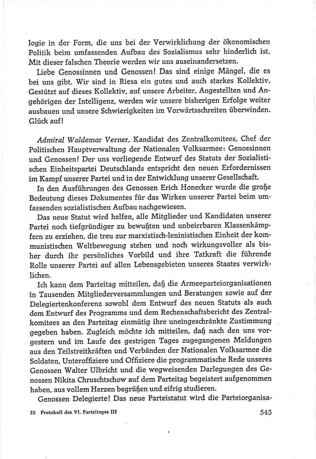 Protokoll der Verhandlungen des Ⅵ. Parteitages der Sozialistischen Einheitspartei Deutschlands (SED) [Deutsche Demokratische Republik (DDR)] 1963, Band Ⅲ, Seite 545 (Prot. Verh. Ⅵ. PT SED DDR 1963, Bd. Ⅲ, S. 545)