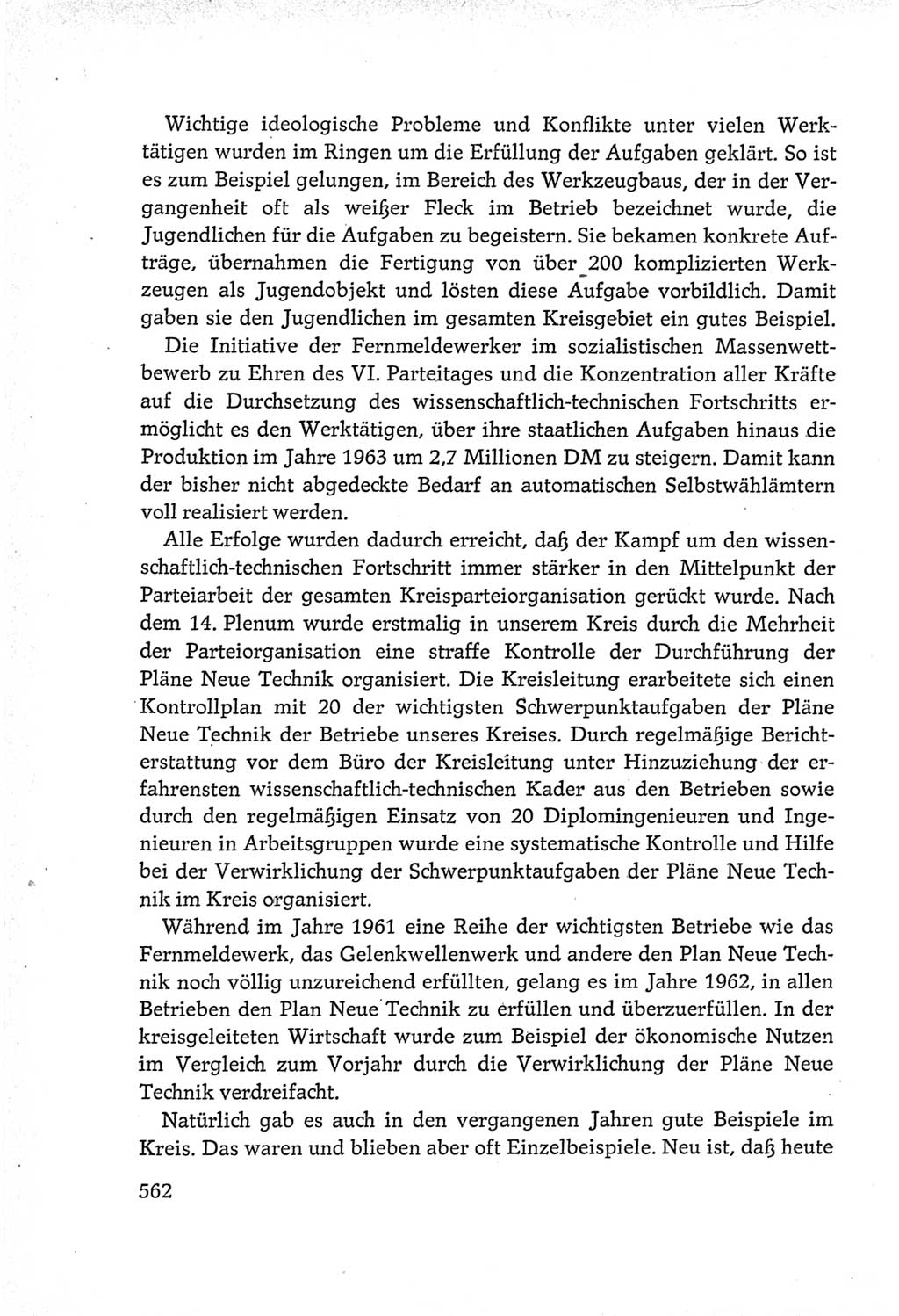 Protokoll der Verhandlungen des Ⅵ. Parteitages der Sozialistischen Einheitspartei Deutschlands (SED) [Deutsche Demokratische Republik (DDR)] 1963, Band Ⅲ, Seite 562 (Prot. Verh. Ⅵ. PT SED DDR 1963, Bd. Ⅲ, S. 562)