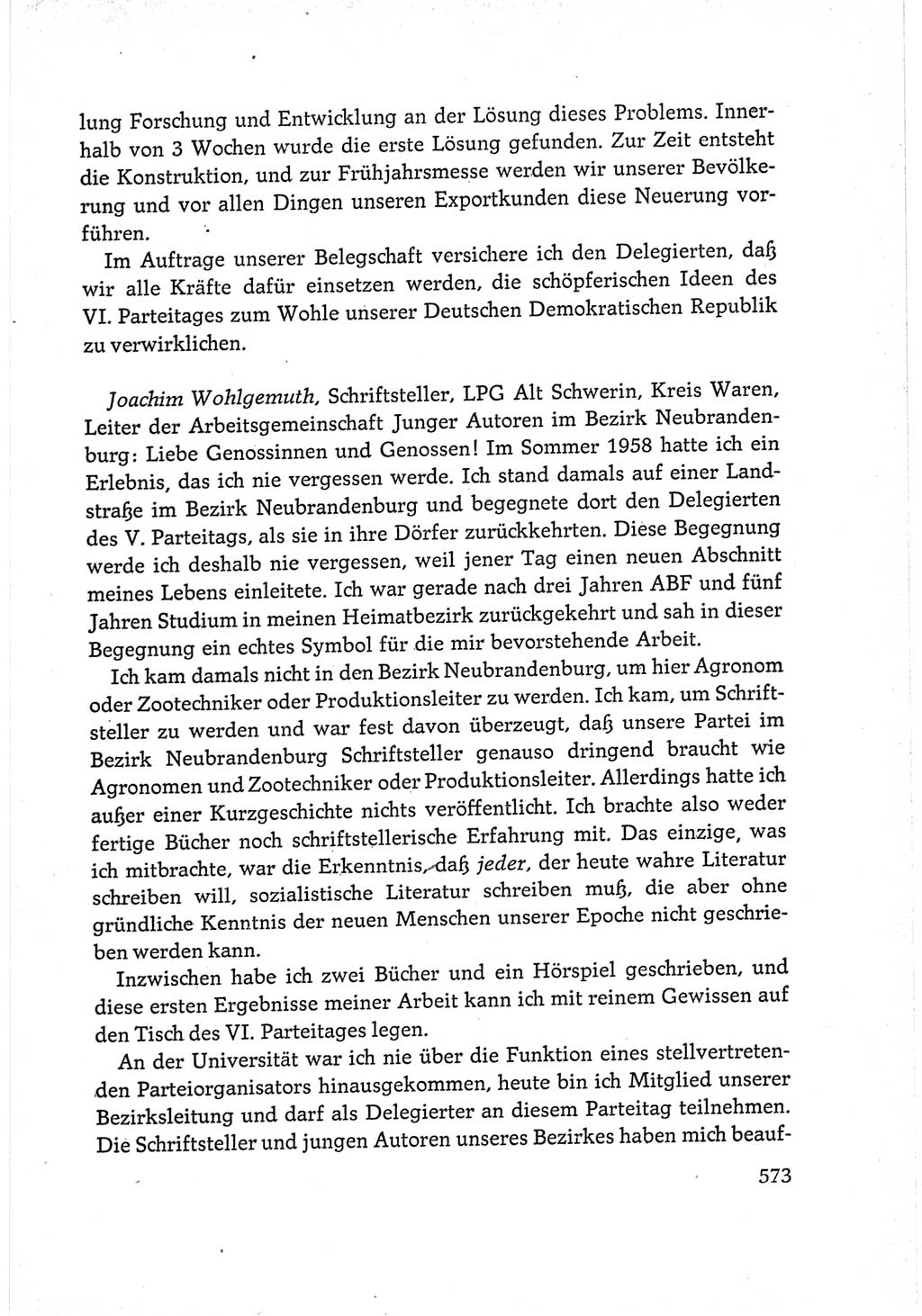 Protokoll der Verhandlungen des Ⅵ. Parteitages der Sozialistischen Einheitspartei Deutschlands (SED) [Deutsche Demokratische Republik (DDR)] 1963, Band Ⅲ, Seite 573 (Prot. Verh. Ⅵ. PT SED DDR 1963, Bd. Ⅲ, S. 573)