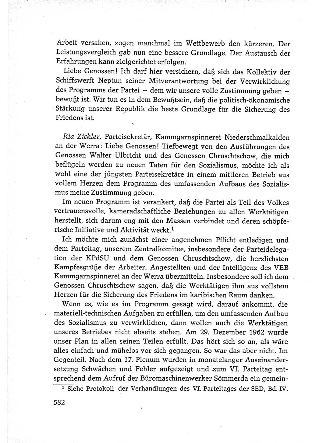 Protokoll der Verhandlungen des Ⅵ. Parteitages der Sozialistischen Einheitspartei Deutschlands (SED) [Deutsche Demokratische Republik (DDR)] 1963, Band Ⅲ, Seite 582 (Prot. Verh. Ⅵ. PT SED DDR 1963, Bd. Ⅲ, S. 582)