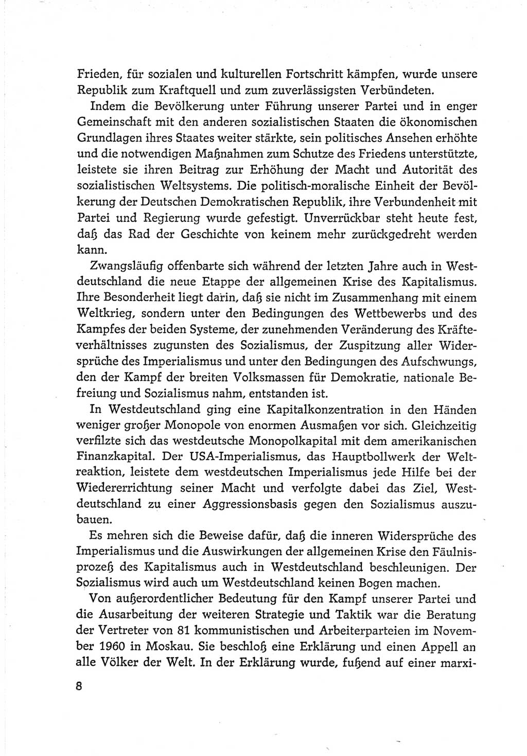 Protokoll der Verhandlungen des Ⅵ. Parteitages der Sozialistischen Einheitspartei Deutschlands (SED) [Deutsche Demokratische Republik (DDR)] 1963, Band Ⅳ, Seite 8 (Prot. Verh. Ⅵ. PT SED DDR 1963, Bd. Ⅳ, S. 8)