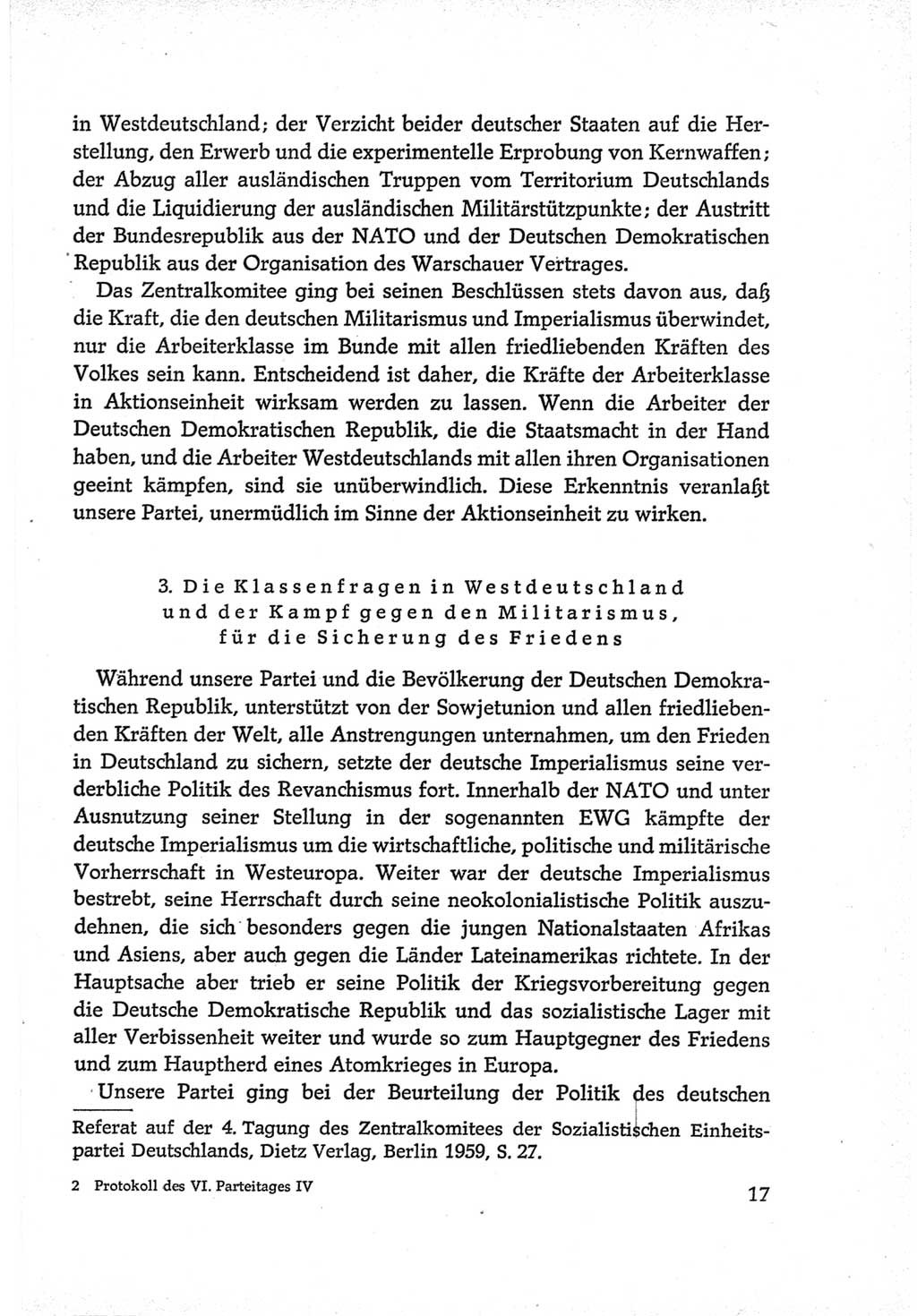 Protokoll der Verhandlungen des Ⅵ. Parteitages der Sozialistischen Einheitspartei Deutschlands (SED) [Deutsche Demokratische Republik (DDR)] 1963, Band Ⅳ, Seite 17 (Prot. Verh. Ⅵ. PT SED DDR 1963, Bd. Ⅳ, S. 17)
