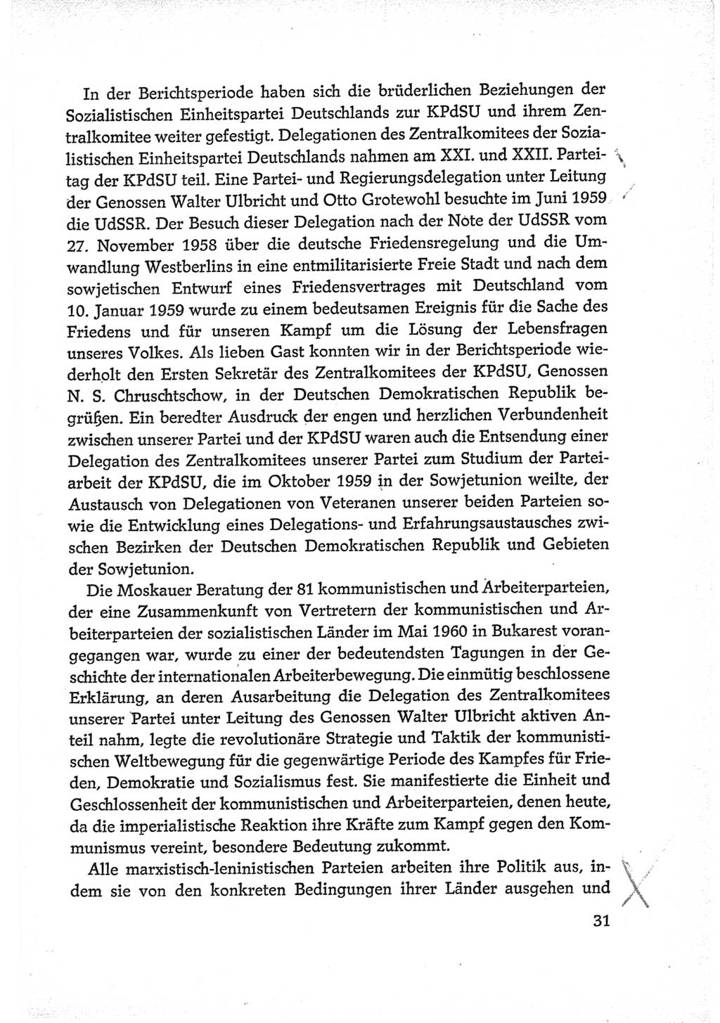 Protokoll der Verhandlungen des Ⅵ. Parteitages der Sozialistischen Einheitspartei Deutschlands (SED) [Deutsche Demokratische Republik (DDR)] 1963, Band Ⅳ, Seite 31 (Prot. Verh. Ⅵ. PT SED DDR 1963, Bd. Ⅳ, S. 31)