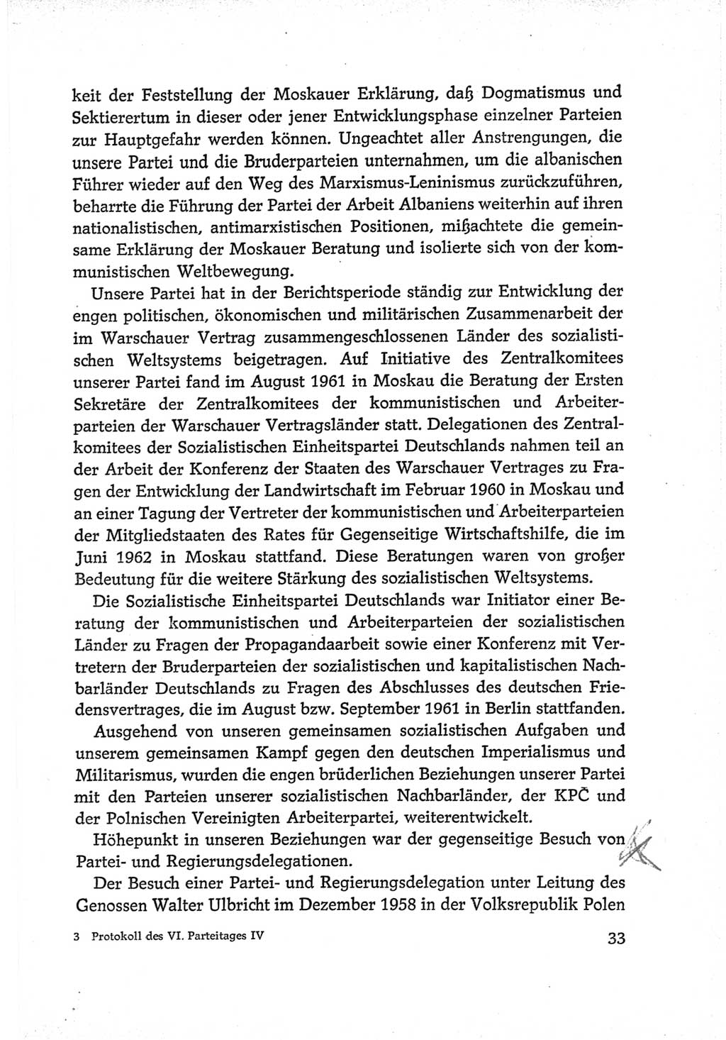 Protokoll der Verhandlungen des Ⅵ. Parteitages der Sozialistischen Einheitspartei Deutschlands (SED) [Deutsche Demokratische Republik (DDR)] 1963, Band Ⅳ, Seite 33 (Prot. Verh. Ⅵ. PT SED DDR 1963, Bd. Ⅳ, S. 33)