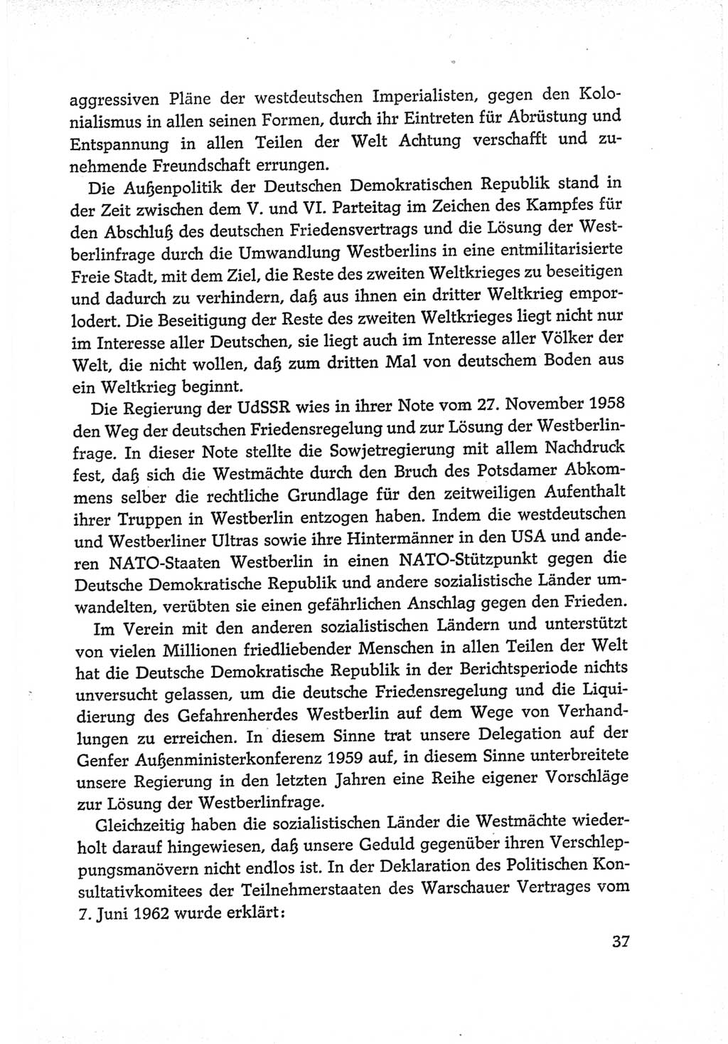 Protokoll der Verhandlungen des Ⅵ. Parteitages der Sozialistischen Einheitspartei Deutschlands (SED) [Deutsche Demokratische Republik (DDR)] 1963, Band Ⅳ, Seite 37 (Prot. Verh. Ⅵ. PT SED DDR 1963, Bd. Ⅳ, S. 37)