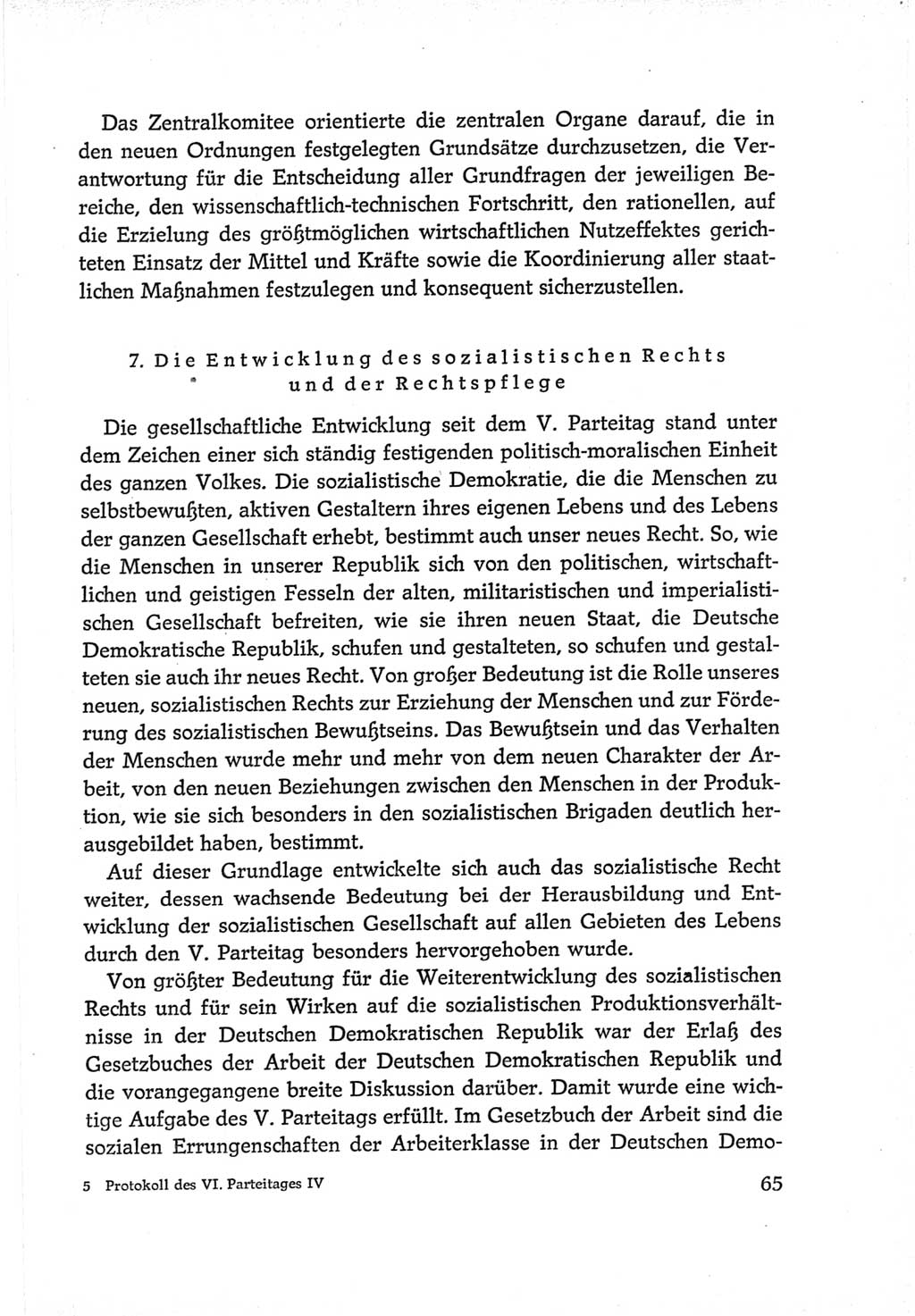 Protokoll der Verhandlungen des Ⅵ. Parteitages der Sozialistischen Einheitspartei Deutschlands (SED) [Deutsche Demokratische Republik (DDR)] 1963, Band Ⅳ, Seite 65 (Prot. Verh. Ⅵ. PT SED DDR 1963, Bd. Ⅳ, S. 65)