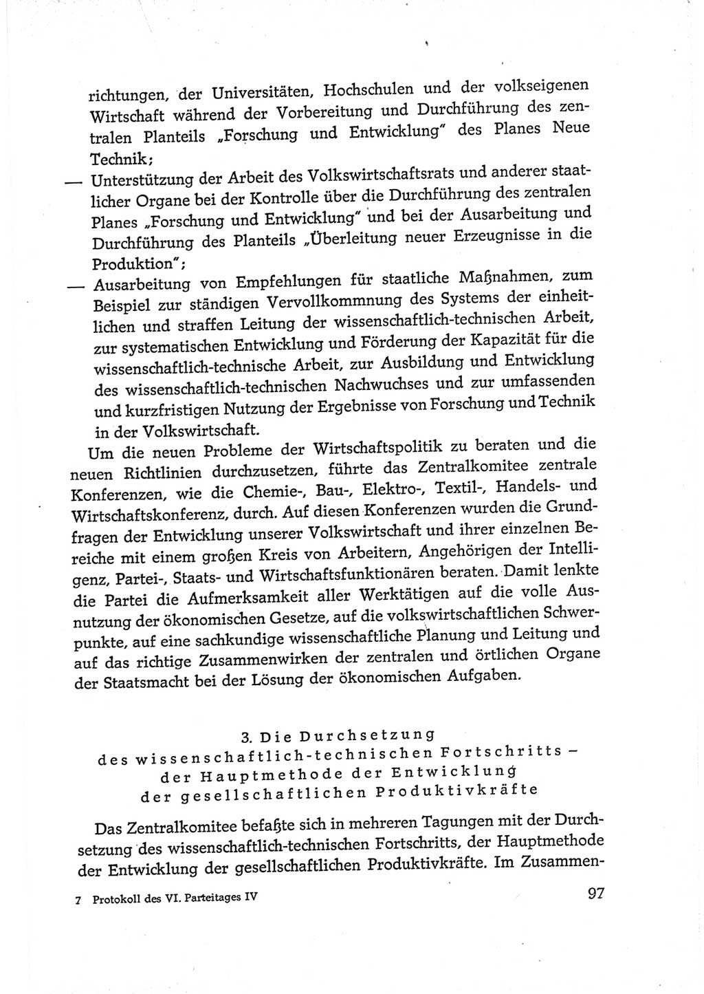 Protokoll der Verhandlungen des Ⅵ. Parteitages der Sozialistischen Einheitspartei Deutschlands (SED) [Deutsche Demokratische Republik (DDR)] 1963, Band Ⅳ, Seite 97 (Prot. Verh. Ⅵ. PT SED DDR 1963, Bd. Ⅳ, S. 97)