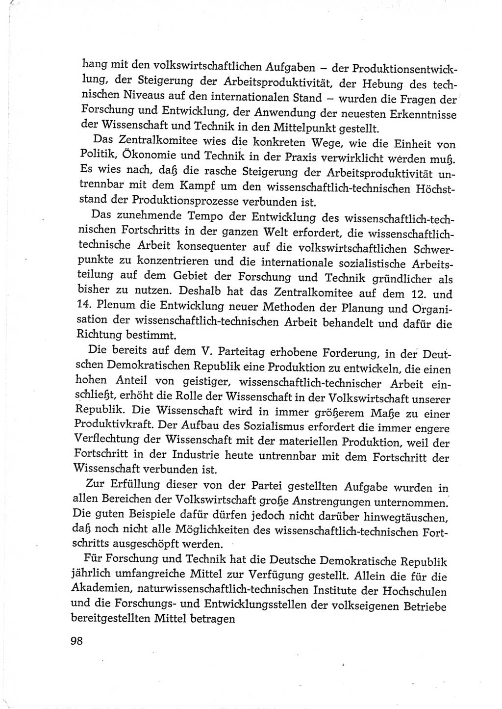Protokoll der Verhandlungen des Ⅵ. Parteitages der Sozialistischen Einheitspartei Deutschlands (SED) [Deutsche Demokratische Republik (DDR)] 1963, Band Ⅳ, Seite 98 (Prot. Verh. Ⅵ. PT SED DDR 1963, Bd. Ⅳ, S. 98)