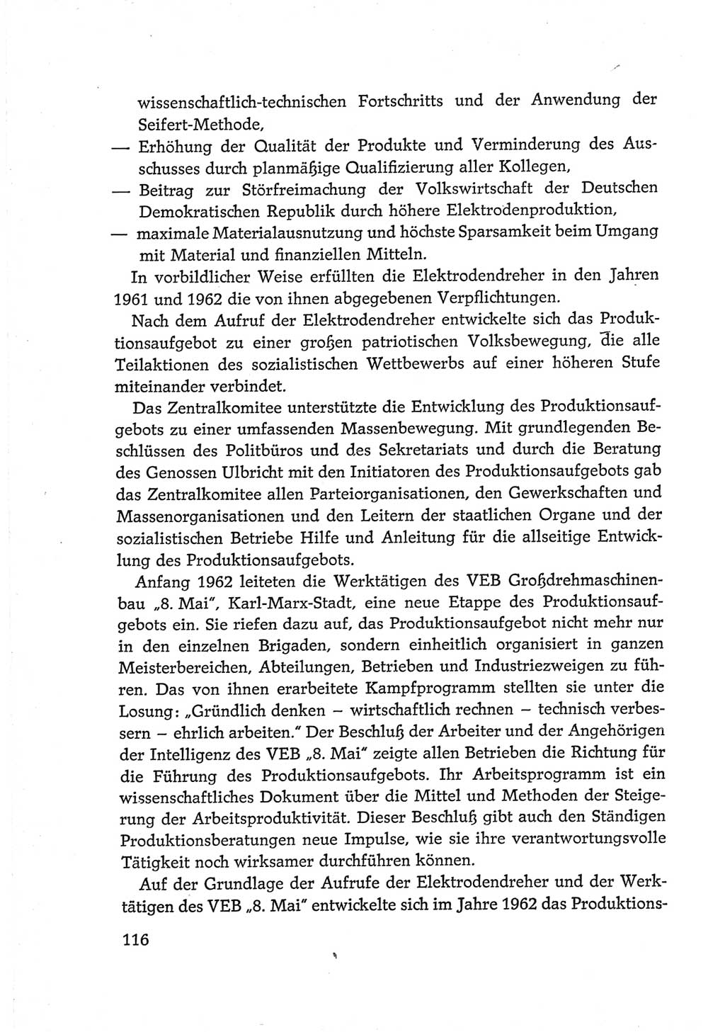 Protokoll der Verhandlungen des Ⅵ. Parteitages der Sozialistischen Einheitspartei Deutschlands (SED) [Deutsche Demokratische Republik (DDR)] 1963, Band Ⅳ, Seite 116 (Prot. Verh. Ⅵ. PT SED DDR 1963, Bd. Ⅳ, S. 116)