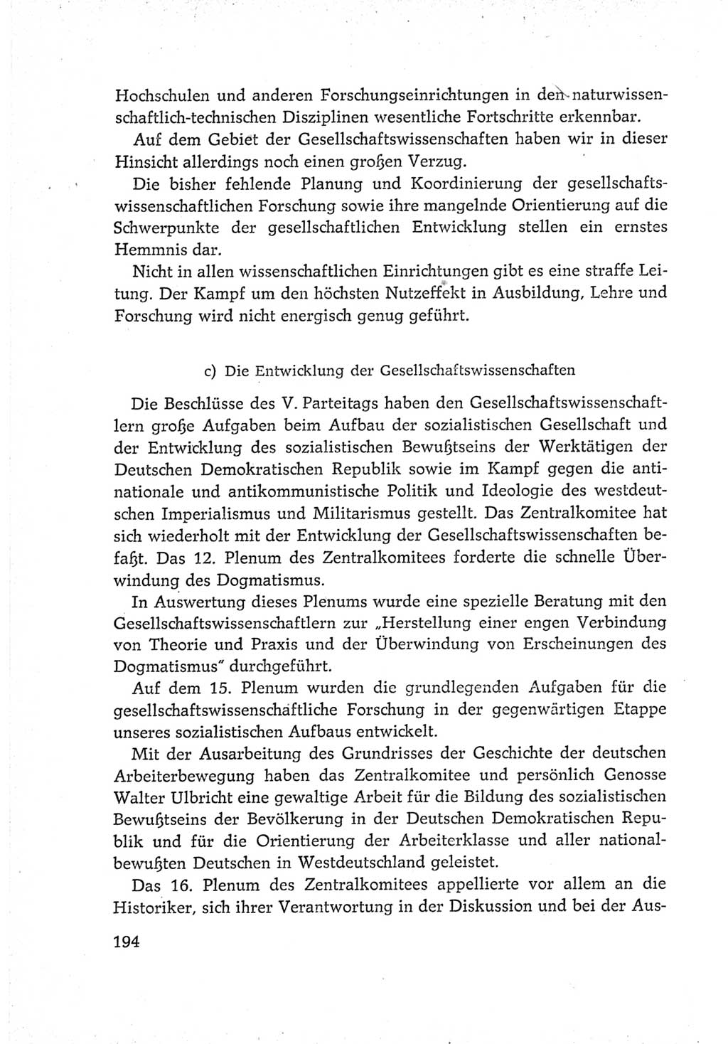 Protokoll der Verhandlungen des Ⅵ. Parteitages der Sozialistischen Einheitspartei Deutschlands (SED) [Deutsche Demokratische Republik (DDR)] 1963, Band Ⅳ, Seite 194 (Prot. Verh. Ⅵ. PT SED DDR 1963, Bd. Ⅳ, S. 194)