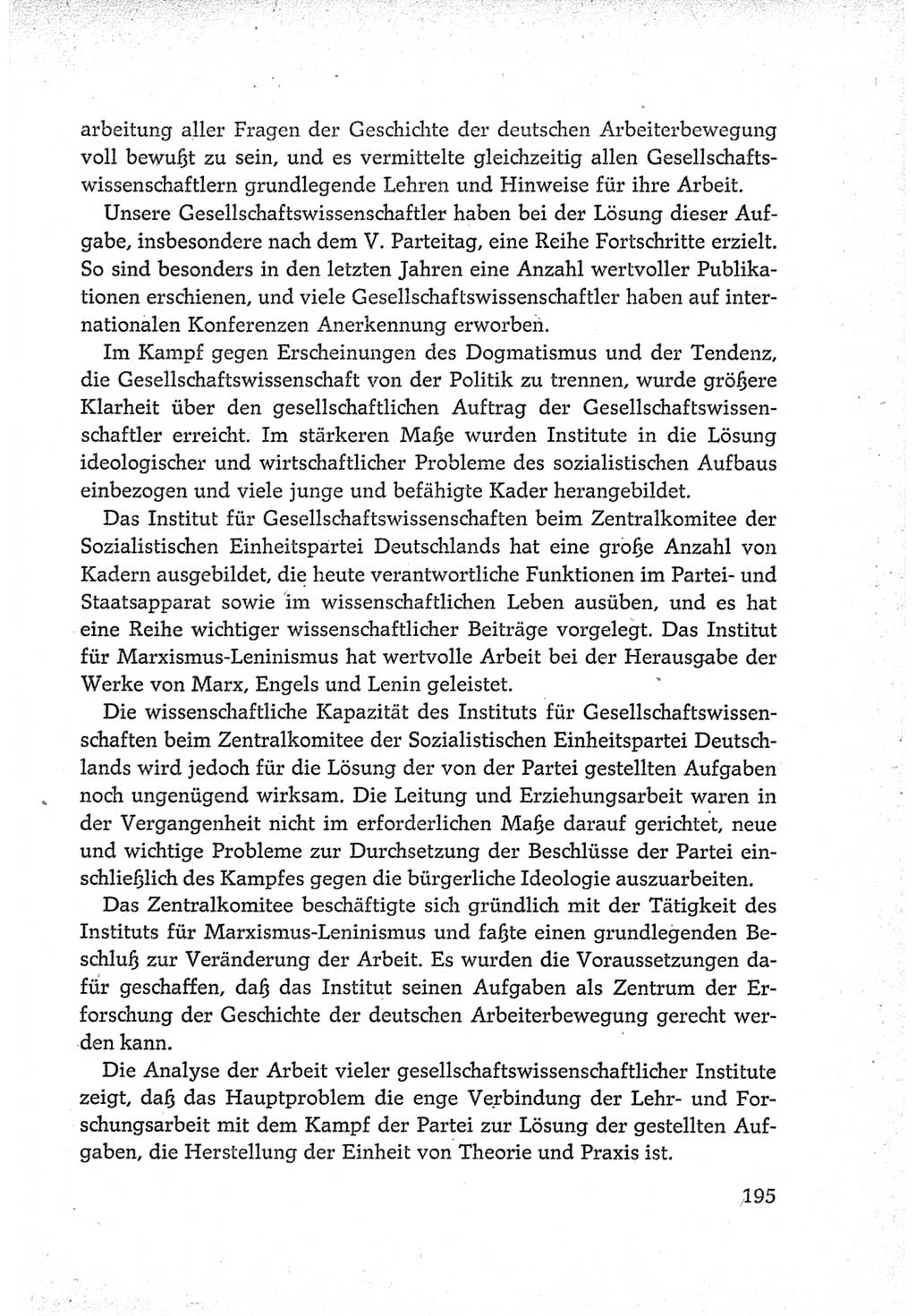 Protokoll der Verhandlungen des Ⅵ. Parteitages der Sozialistischen Einheitspartei Deutschlands (SED) [Deutsche Demokratische Republik (DDR)] 1963, Band Ⅳ, Seite 195 (Prot. Verh. Ⅵ. PT SED DDR 1963, Bd. Ⅳ, S. 195)
