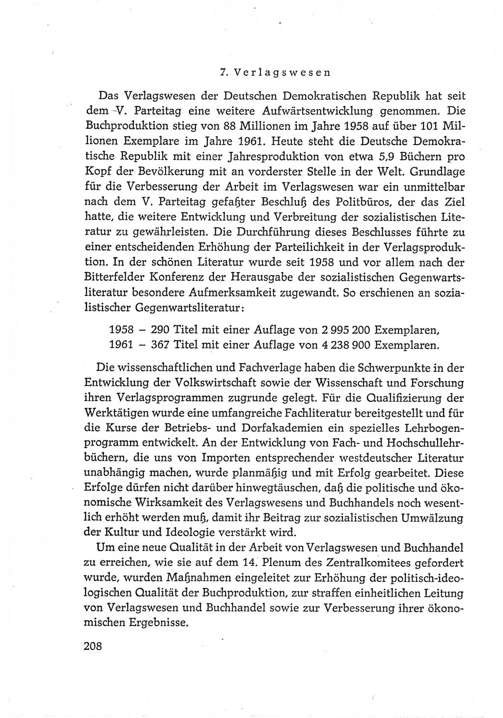 Protokoll der Verhandlungen des Ⅵ. Parteitages der Sozialistischen Einheitspartei Deutschlands (SED) [Deutsche Demokratische Republik (DDR)] 1963, Band Ⅳ, Seite 208 (Prot. Verh. Ⅵ. PT SED DDR 1963, Bd. Ⅳ, S. 208)