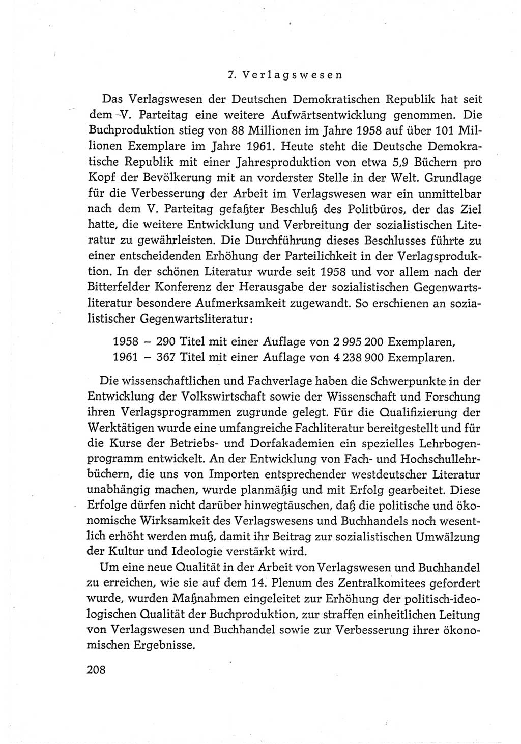 Protokoll der Verhandlungen des Ⅵ. Parteitages der Sozialistischen Einheitspartei Deutschlands (SED) [Deutsche Demokratische Republik (DDR)] 1963, Band Ⅳ, Seite 208 (Prot. Verh. Ⅵ. PT SED DDR 1963, Bd. Ⅳ, S. 208)