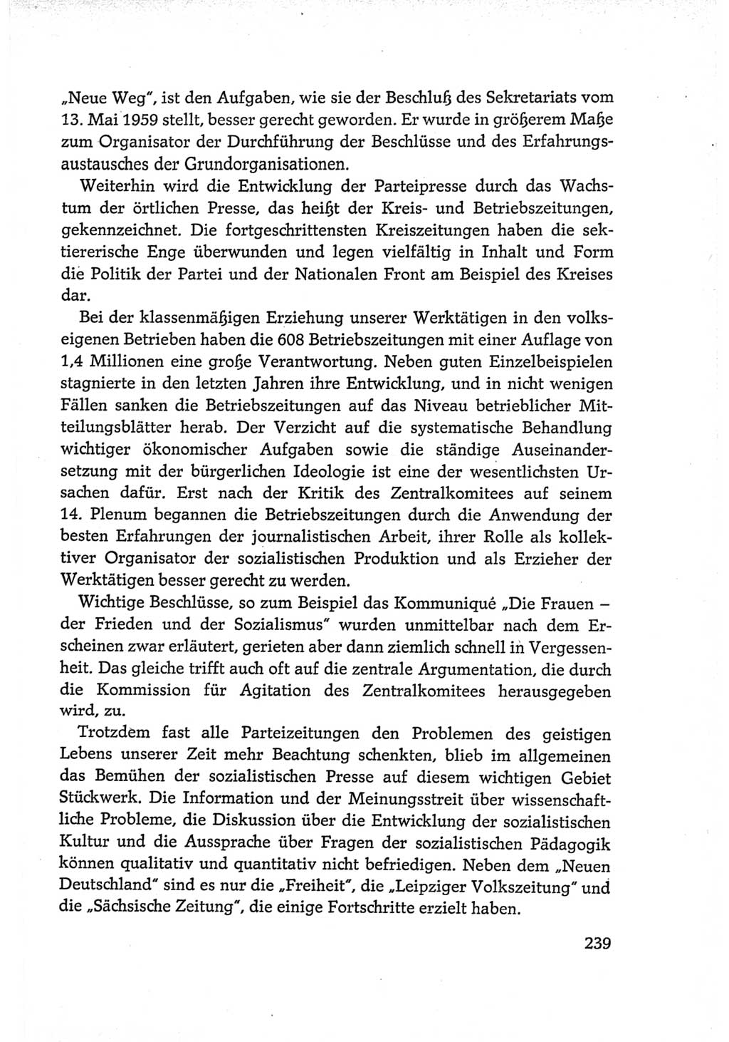 Protokoll der Verhandlungen des Ⅵ. Parteitages der Sozialistischen Einheitspartei Deutschlands (SED) [Deutsche Demokratische Republik (DDR)] 1963, Band Ⅳ, Seite 239 (Prot. Verh. Ⅵ. PT SED DDR 1963, Bd. Ⅳ, S. 239)