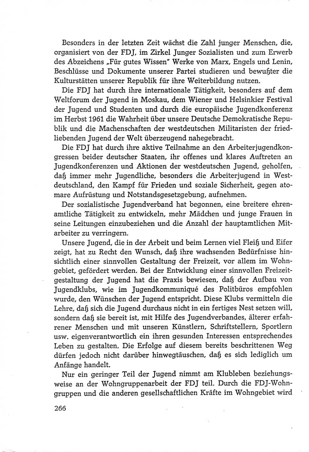 Protokoll der Verhandlungen des Ⅵ. Parteitages der Sozialistischen Einheitspartei Deutschlands (SED) [Deutsche Demokratische Republik (DDR)] 1963, Band Ⅳ, Seite 266 (Prot. Verh. Ⅵ. PT SED DDR 1963, Bd. Ⅳ, S. 266)