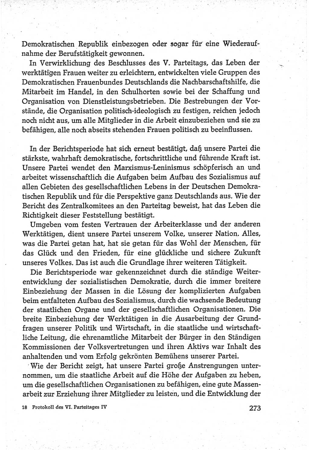 Protokoll der Verhandlungen des Ⅵ. Parteitages der Sozialistischen Einheitspartei Deutschlands (SED) [Deutsche Demokratische Republik (DDR)] 1963, Band Ⅳ, Seite 273 (Prot. Verh. Ⅵ. PT SED DDR 1963, Bd. Ⅳ, S. 273)