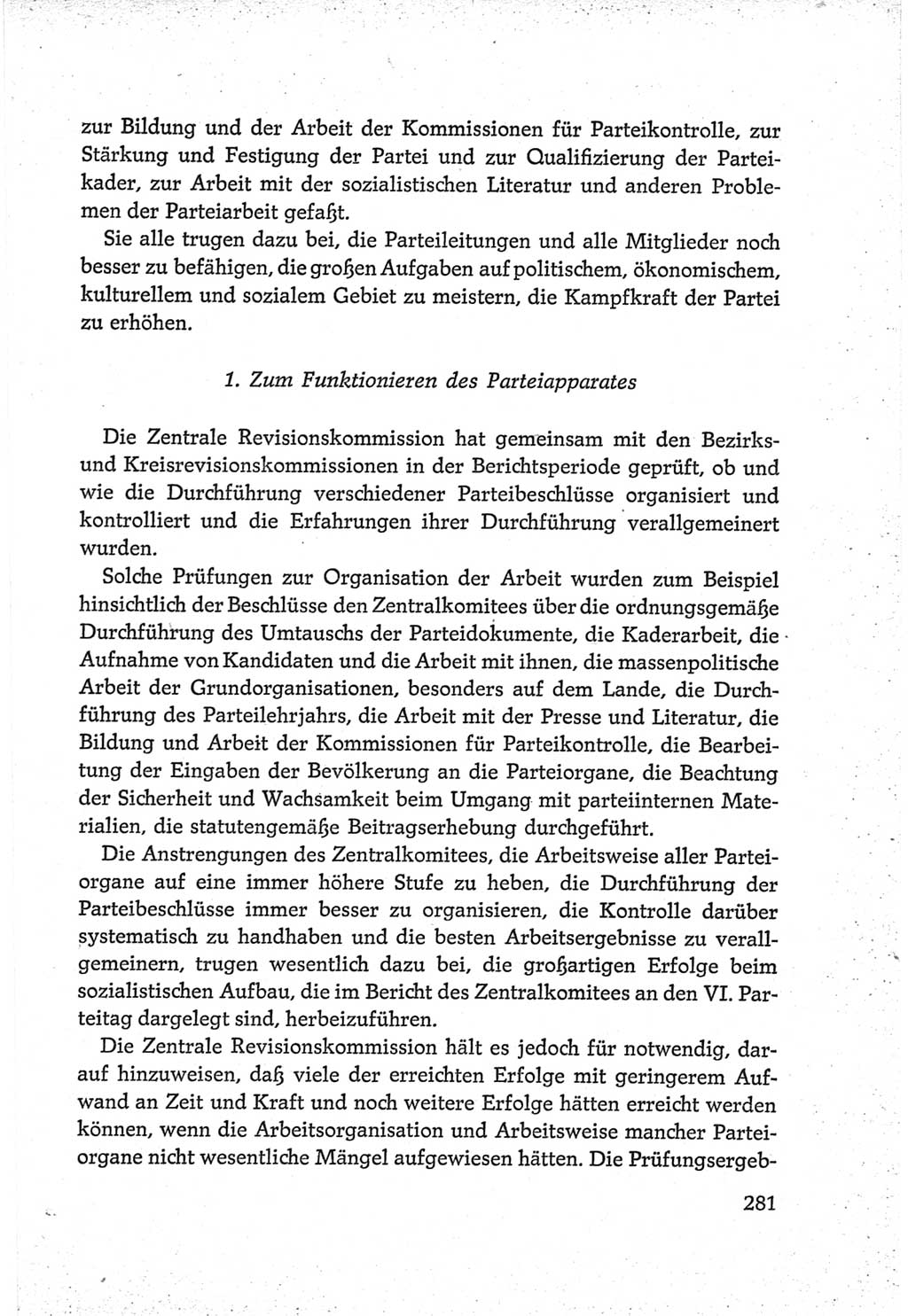 Protokoll der Verhandlungen des Ⅵ. Parteitages der Sozialistischen Einheitspartei Deutschlands (SED) [Deutsche Demokratische Republik (DDR)] 1963, Band Ⅳ, Seite 281 (Prot. Verh. Ⅵ. PT SED DDR 1963, Bd. Ⅳ, S. 281)