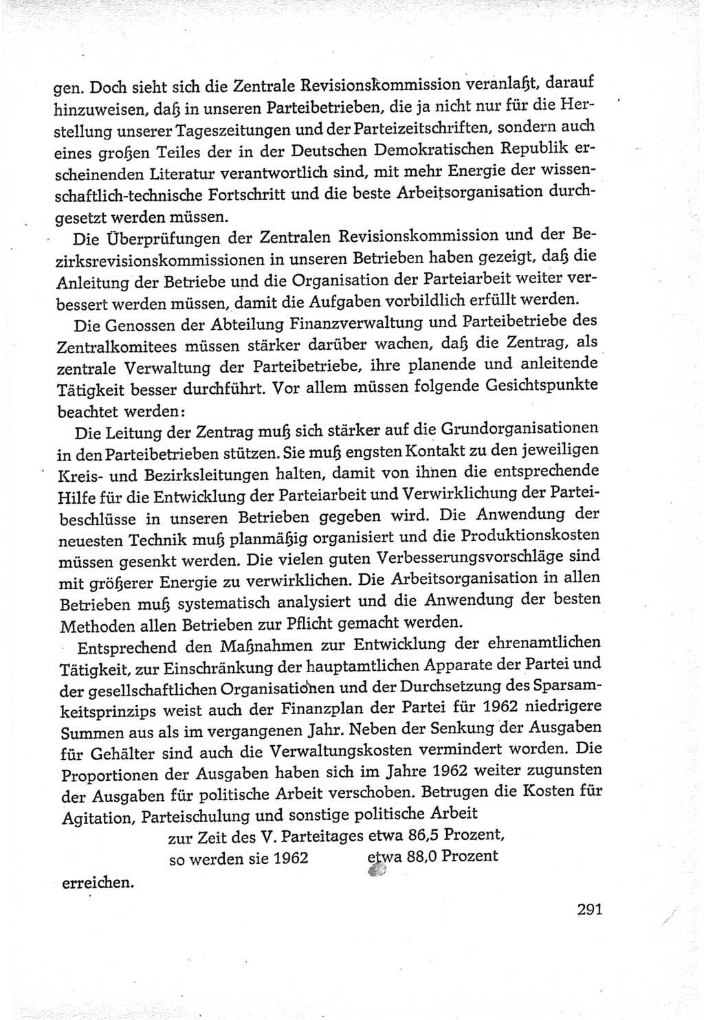 Protokoll der Verhandlungen des Ⅵ. Parteitages der Sozialistischen Einheitspartei Deutschlands (SED) [Deutsche Demokratische Republik (DDR)] 1963, Band Ⅳ, Seite 291 (Prot. Verh. Ⅵ. PT SED DDR 1963, Bd. Ⅳ, S. 291)