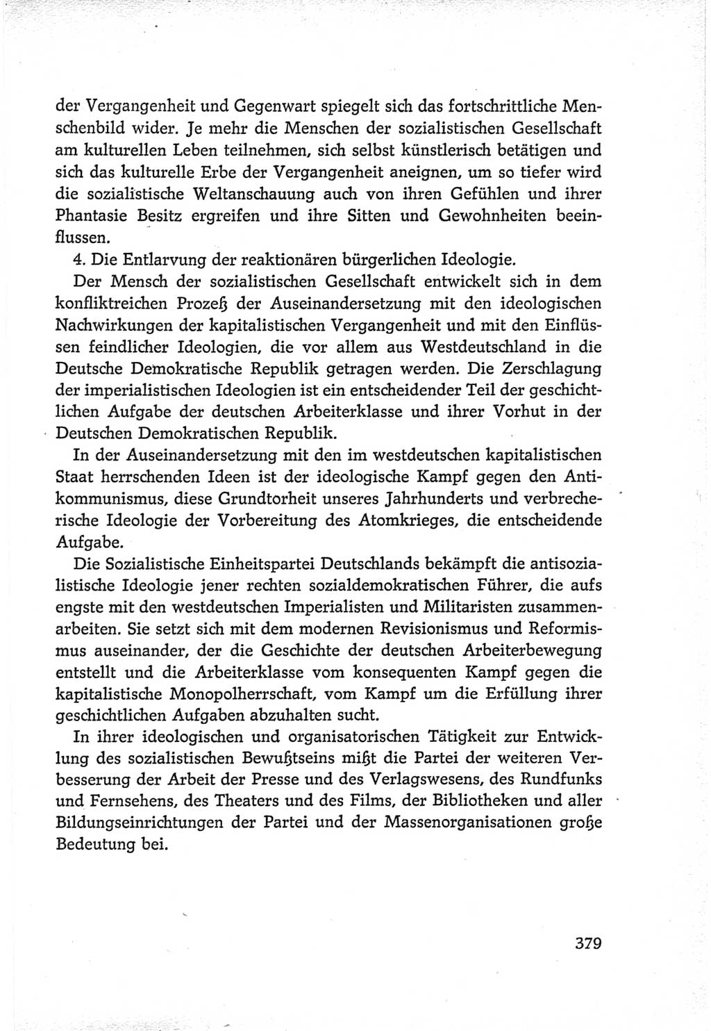 Protokoll der Verhandlungen des Ⅵ. Parteitages der Sozialistischen Einheitspartei Deutschlands (SED) [Deutsche Demokratische Republik (DDR)] 1963, Band Ⅳ, Seite 379 (Prot. Verh. Ⅵ. PT SED DDR 1963, Bd. Ⅳ, S. 379)